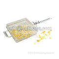 Stainless steel popcorn grill basket wtih removable handle